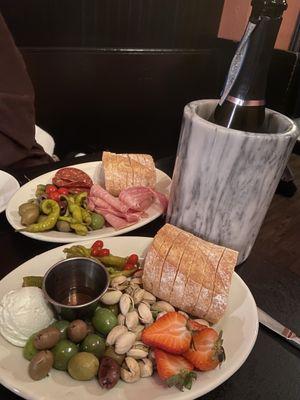 Petit Cheese Board and Prosecco for happy hour, and the meat board above.