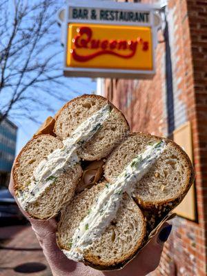 Everything bagel with scallion cream cheese