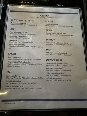 Drink menu