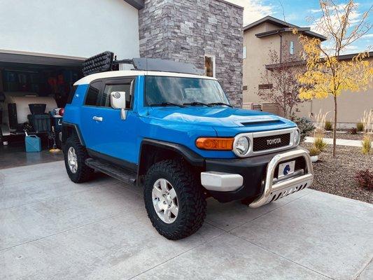 FJ Cruiser with new tires and lift kit.