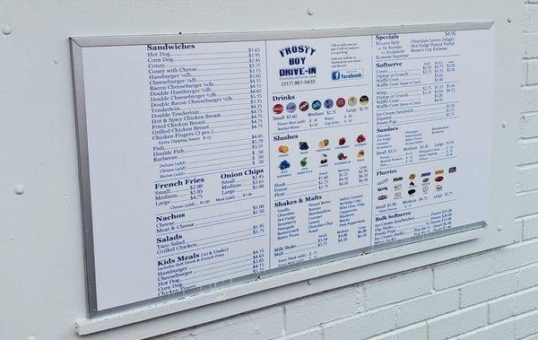 Menu at drive thru