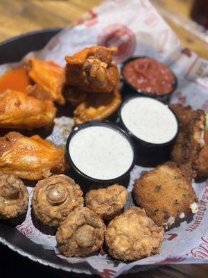 Blankenshrooms, buffalo "Wangs," and cheese wedges.