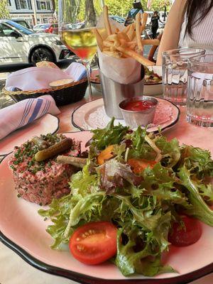 Steak Tartare Au Couteau
 Hand Cut Filet Mignon, Traditional Condiments, Salad
 $26 and Side of Fries $15 (Auh 2024)