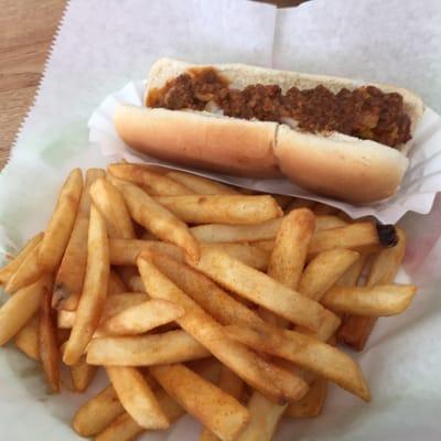 Chili Dog with Fries.