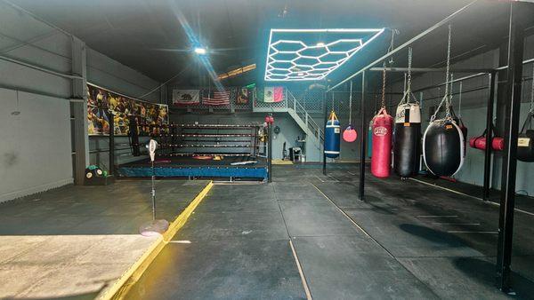 Stationary boxing bags for punching fundamentals and conditioning.