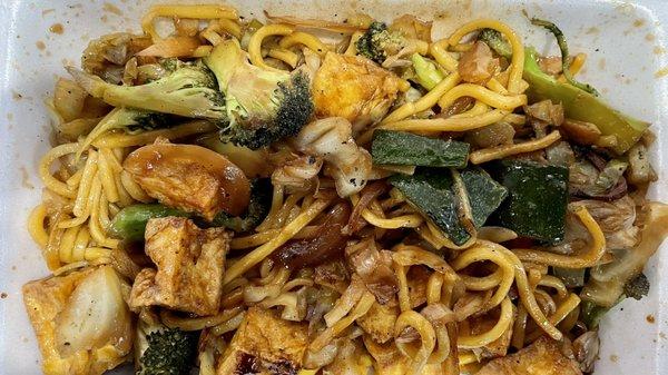 Veggie tofu and rice noodles and Miso soup.