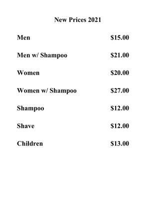 Haircut prices for 2021