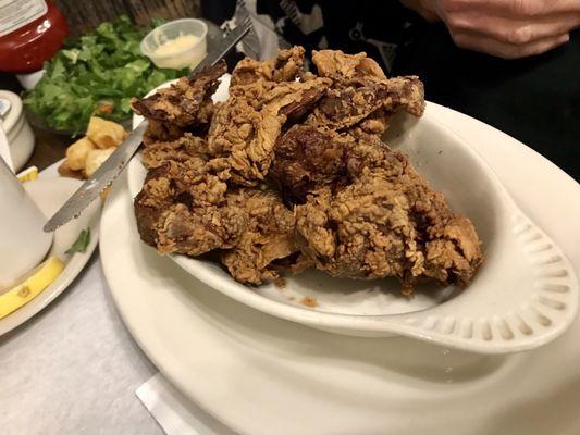 Fried chicken livers is a massive portion