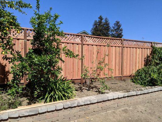 Good Neighbor Con Common Redwood Board on Board with single diagonal lattice