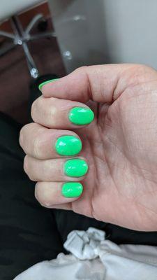 Second dip manicure, cracked green