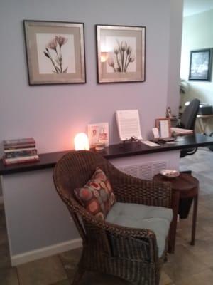 Massage client waiting area in Simsbury Wellness Center.