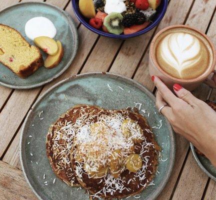 Plantain Coconut Pancakes and Latte