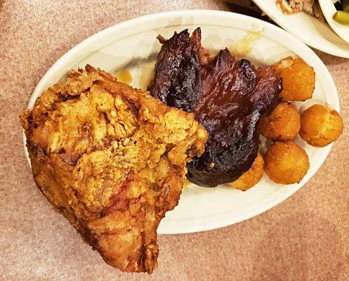 BBQ chicken, ribs & hush puppies