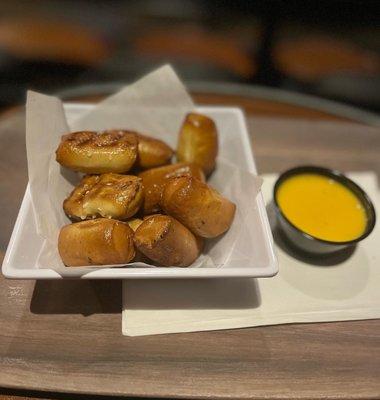 Soft Pretzel Bites~  They're soft & the creamy queso made the perfect dip!