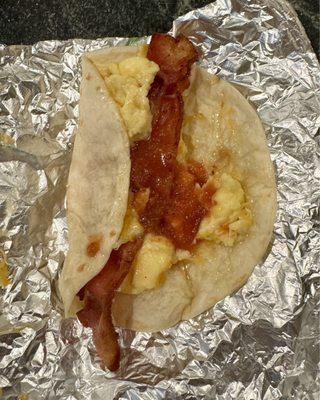 Bacon, egg, and cheese breakfast taco