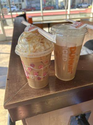 Original Blend Iced Coffee with Sweet foam  Caramel Craze with Whipped cream