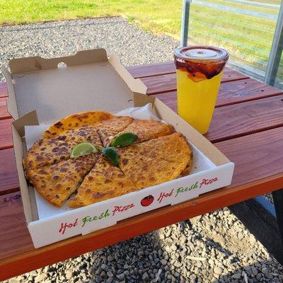 Pizza Birria Pineapple Agua Fresca with Chamoy