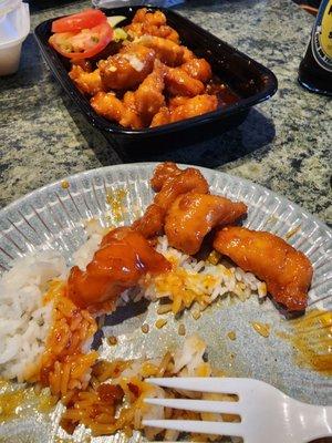 A lot of General So chicken, only complaint, not hot enough for being spicy.  Next time.