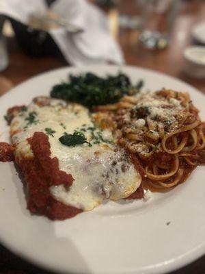 The chicken Parm with pasta and Bolognese