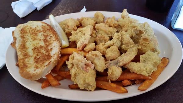 Fried Shrimp & Gator bites with sweet potato fries! Delicious! !