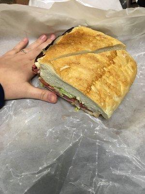 This is HALF a sub from the deli counter. My hand is there for size reference. It was DELICIOUS!