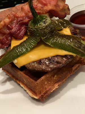 Waffle Cheeseburgers with Jalapeño. Seriously it's fire !!!