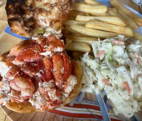 Incredible fresh and tasty lobster roll from Wallace's Market in Friendship, Maine. Well worth a visit.