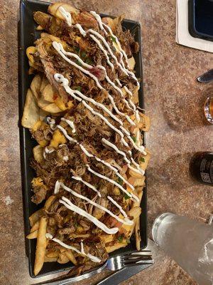 Pulled pork nacho fries, more than enough for two or as an appetizer