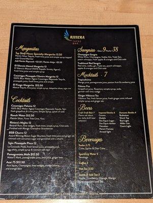 Drink menu (cocktails & beers)