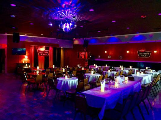 This is the showroom of Scott Gertner's Rhythm Room, an intimate, live entertainment venue with delicious food.