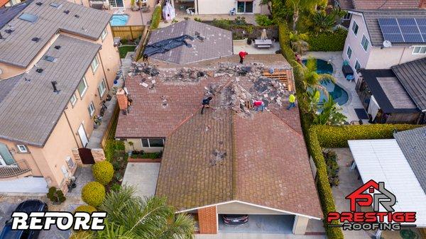 Before and during tear-off of old roof