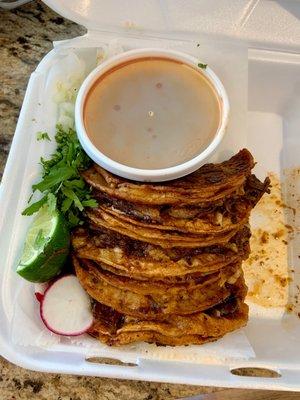 3 Birria Tacos (ToGo) - Good but not great. Beef was very tender and flavorful. Need crispier tortillas though.