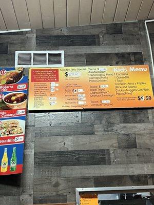 Taco menu