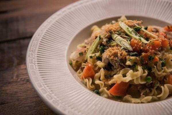 Rabbit pasta. House made pasta. Seasonal farm to table fare.