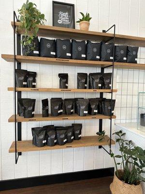 Lots of whole bean coffees for purchase