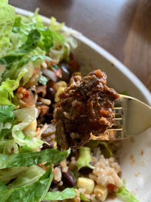 Meat in vegetarian sofritas bowl