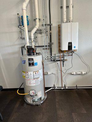 Water heaters we installed in our training room at the shop