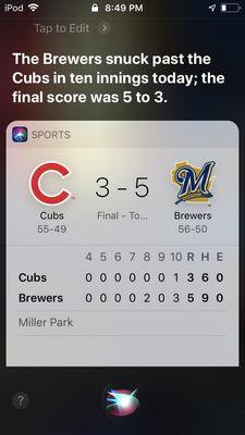 Brewers beat the Cubs 5-3 Cubs suck!