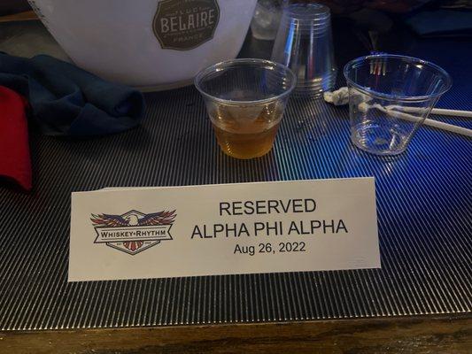 Reserved table for our fraternity.