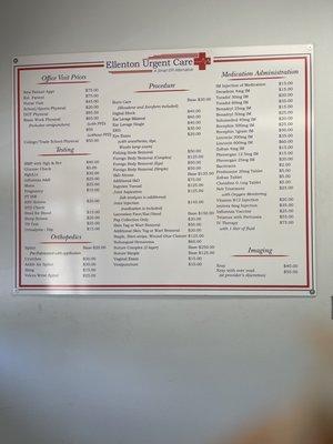 Wall chart of costs