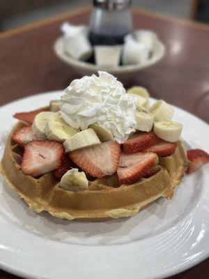 Strawberry Banana Waffles with delicious whipped cream