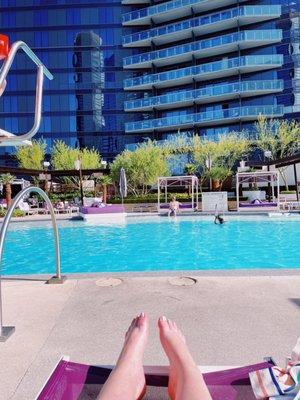 Pool view from lounge chair.