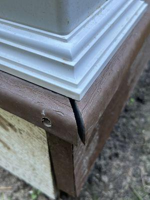 Corner edge is exceedingly gapped.  This was mentioned during install.  Additional screws were added but it didn't fix the gap