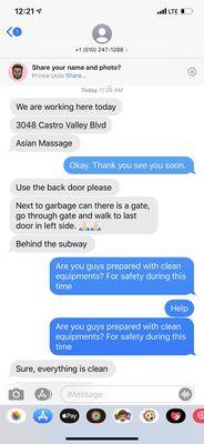 Text message exchange with store owner