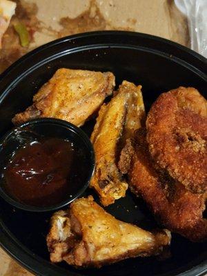 Wings and fried shrimp