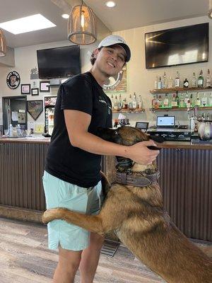 Best bartender getting hugs from the Bestest boy.