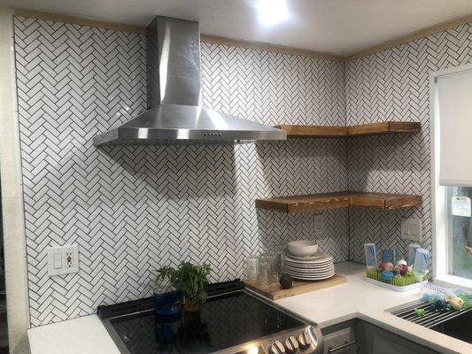 Jennifer S. - Tile backsplash and floating shelves installation