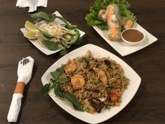 Our basil Combo Fried rice & Shrimp Spring roll.