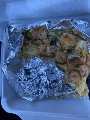 Shrimp omelette and biscuit