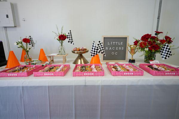 Racing themed table top decorations are available for rent